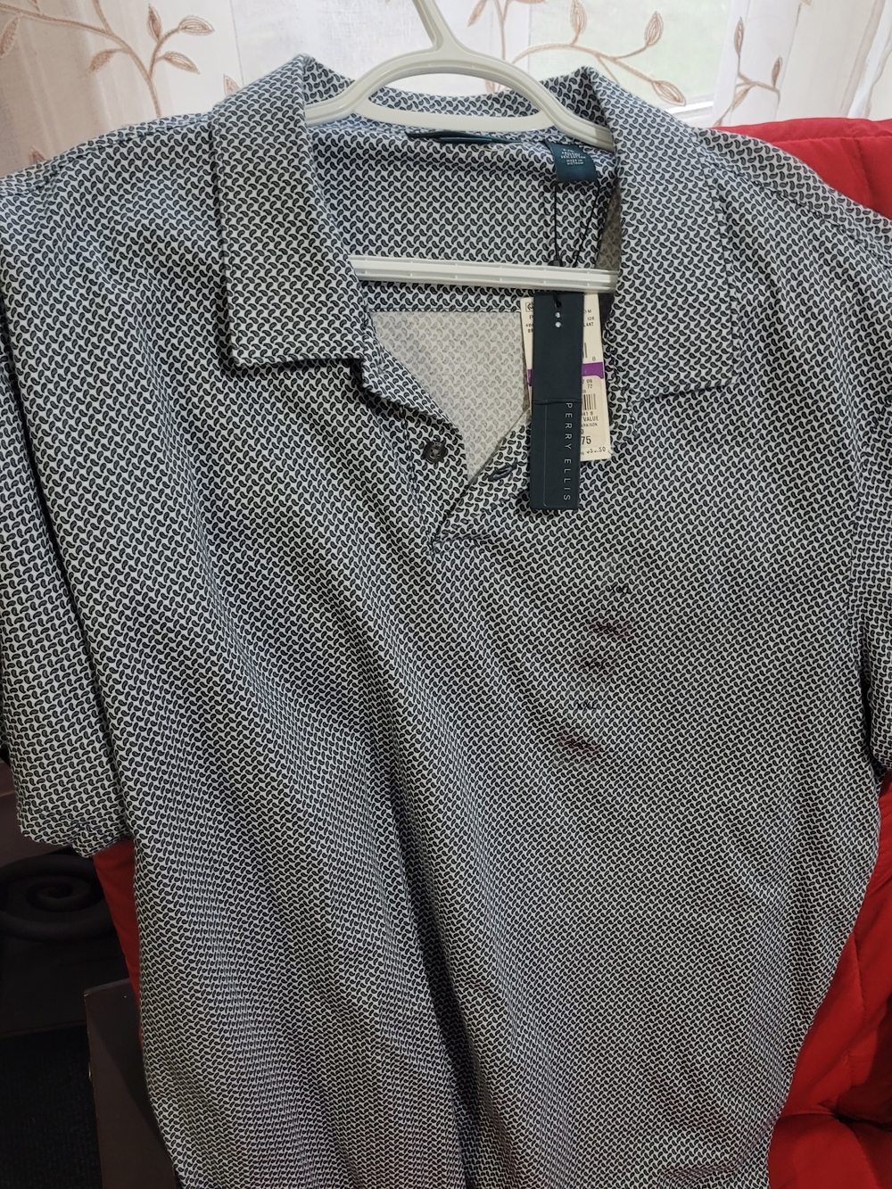 Perry Ellis Men’s Short Sleeve Polo — Black & White Micro Pattern